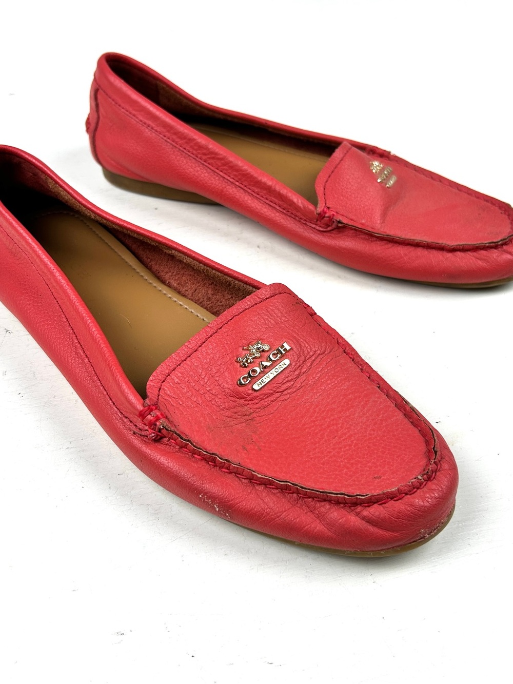 COACH Driver Red Pebbled Leather Loafers Women, US 10 - Picture 3 of 7